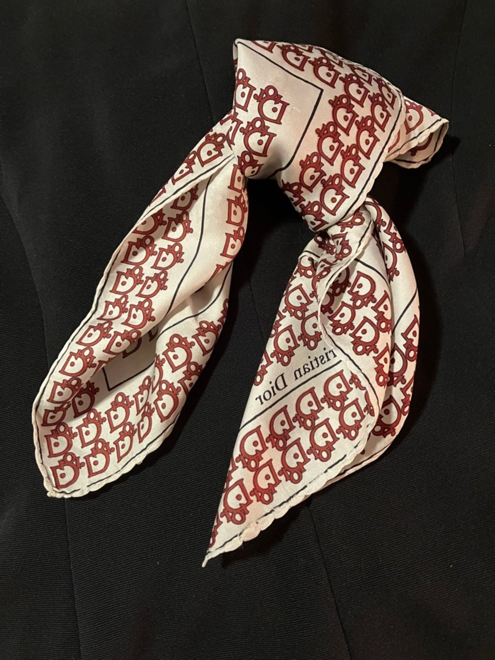 New Dior White and Burgundy Monogram Silk Scarf Wrap